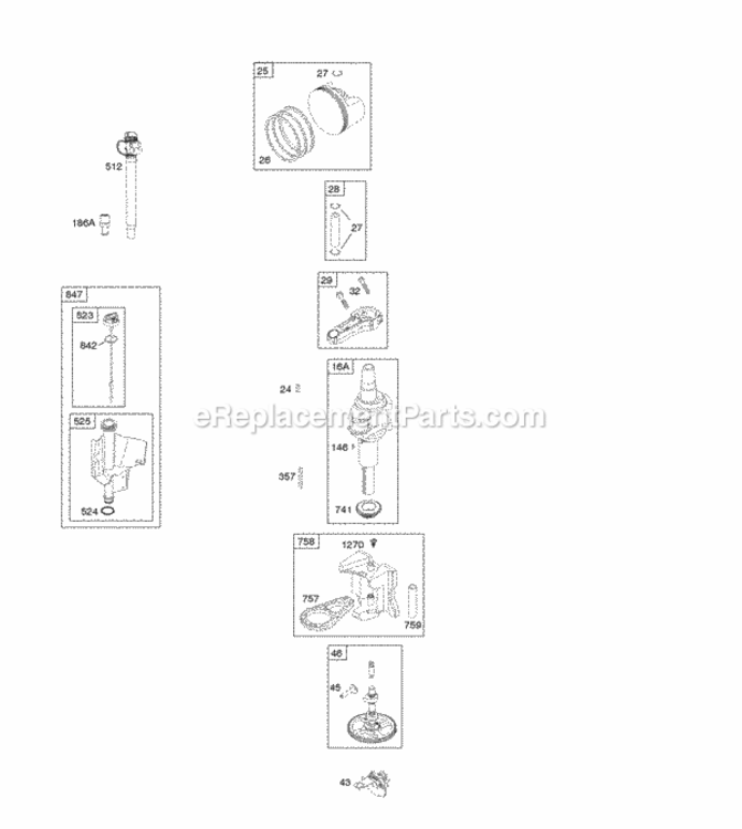 Camshaft Crankshaft Lubrication Piston Rings Connecting Rod Diagram and Parts List for 219907-0131-E1  Briggs and Stratton Engine